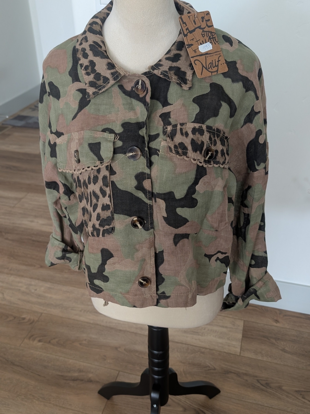 Camouflage Leopard-Trim Utility Jacket - Green/Brown